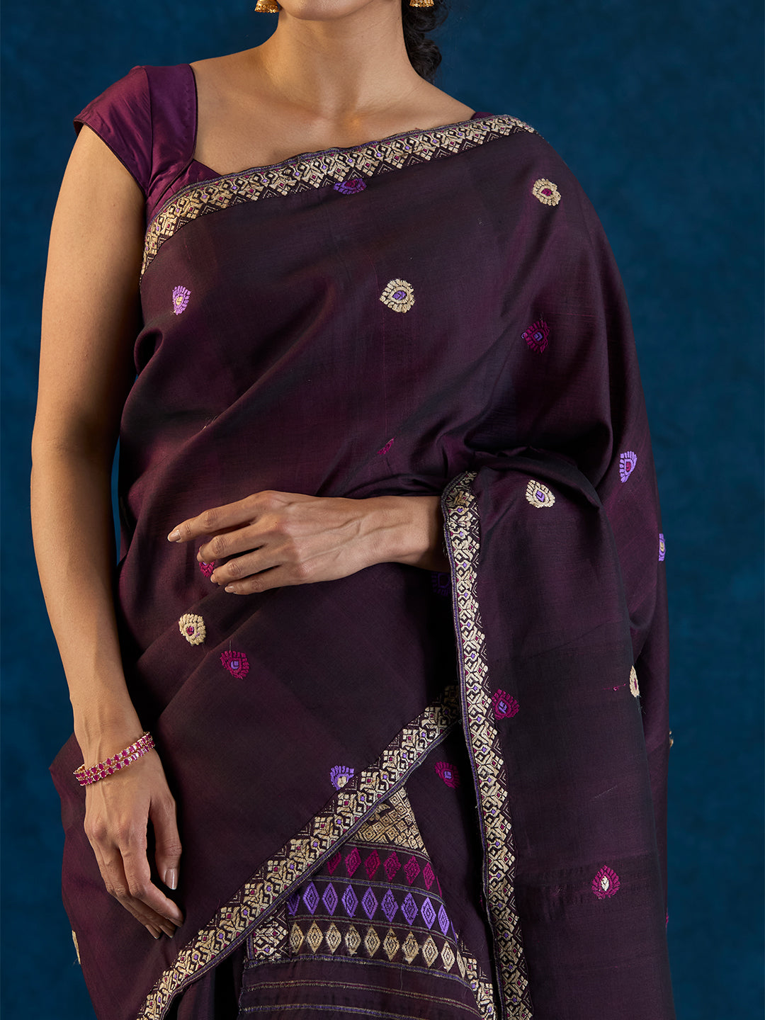 Chestnut Maroon Raw Mulberry and Cotton Mekhela sador