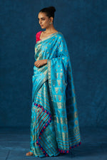 Load image into Gallery viewer, Blue Mulberry Silk Mekhela Sador
