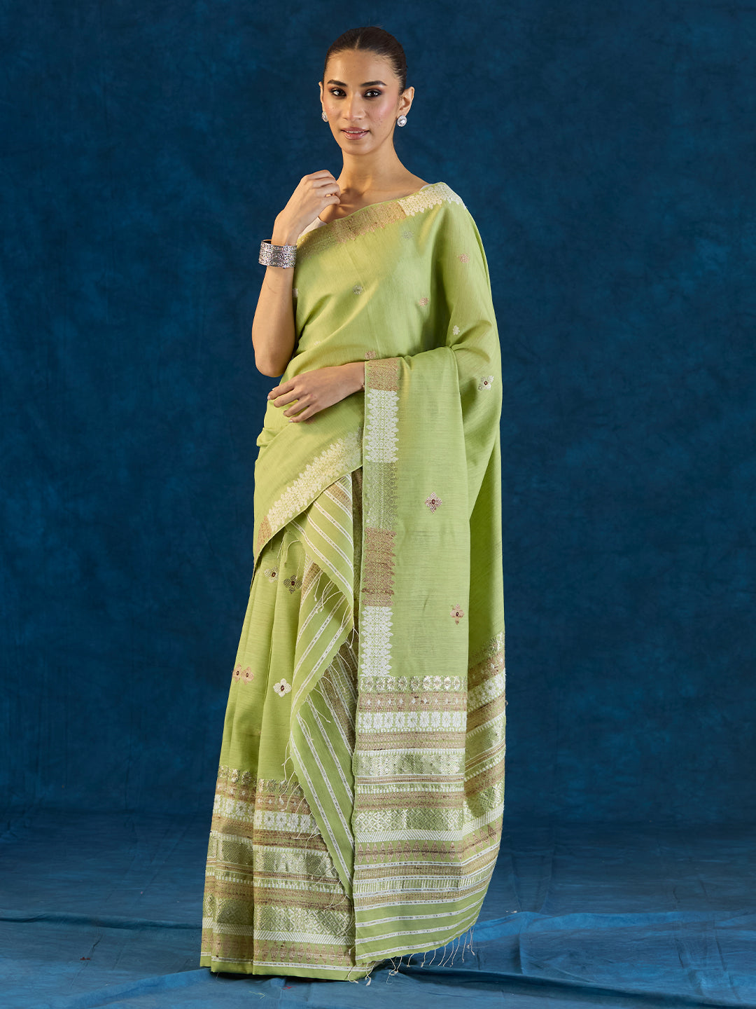 Apple Green Raw Mulberry and Eri Silk Mekhela Sador