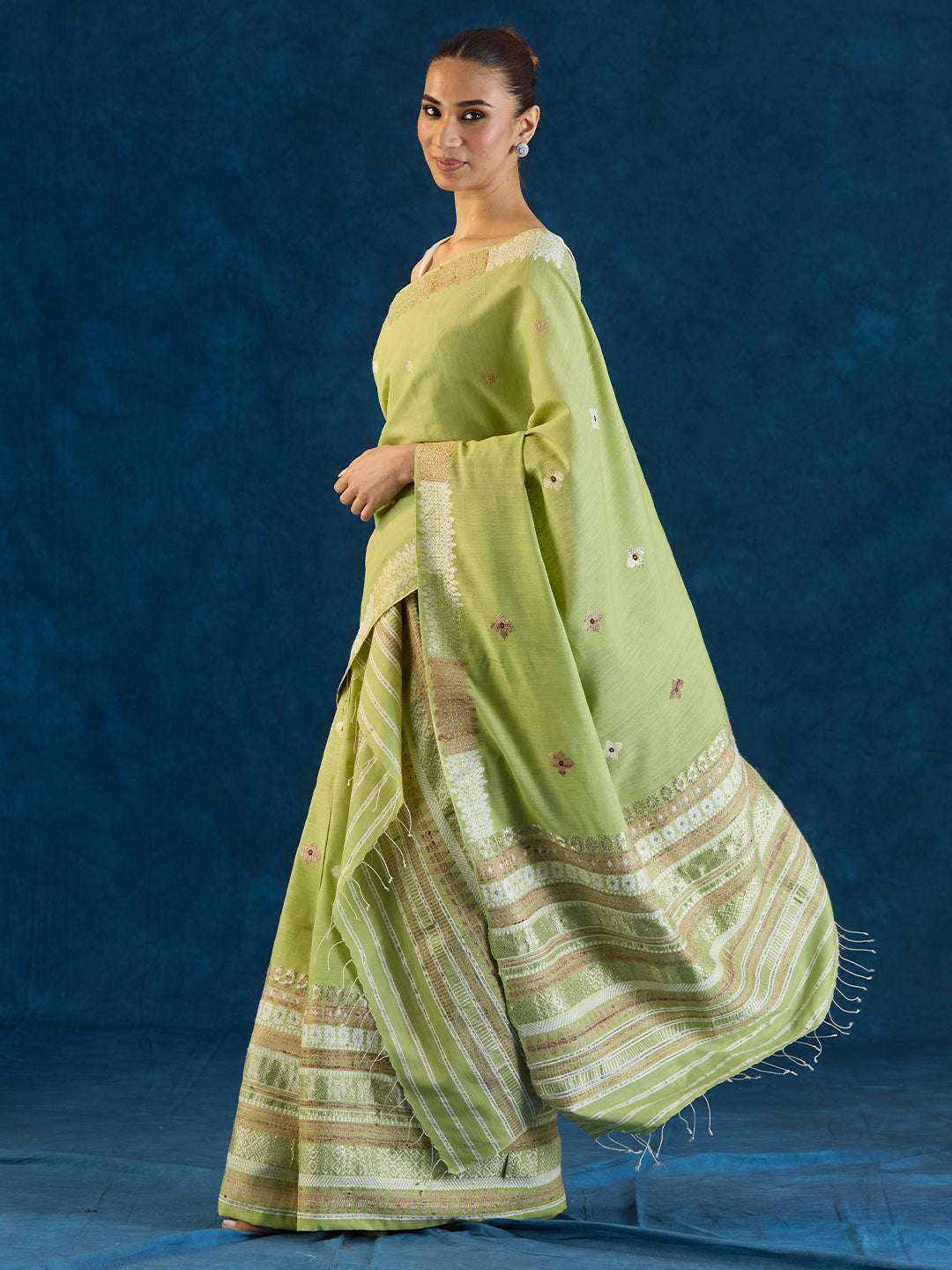 Apple Green Raw Mulberry and Eri Silk Mekhela Sador