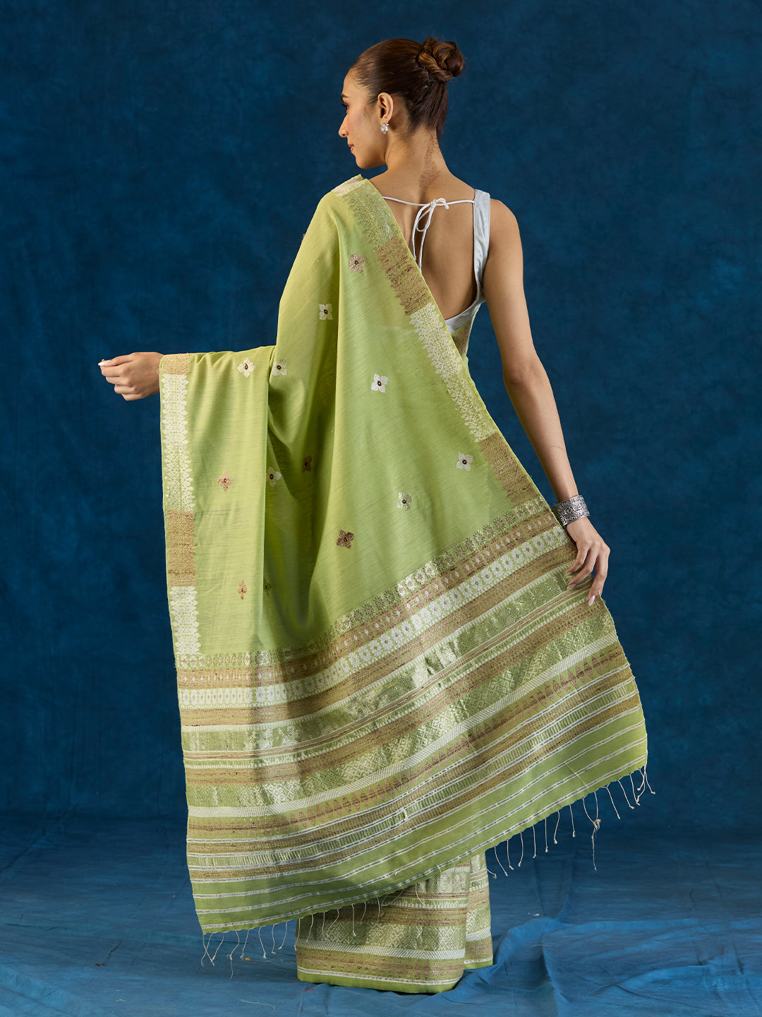 Apple Green Raw Mulberry and Eri Silk Mekhela Sador