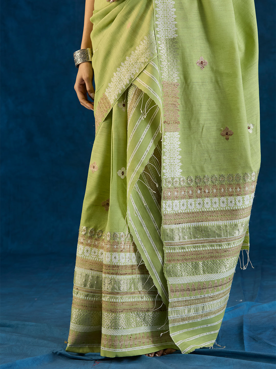 Apple Green Raw Mulberry and Eri Silk Mekhela Sador