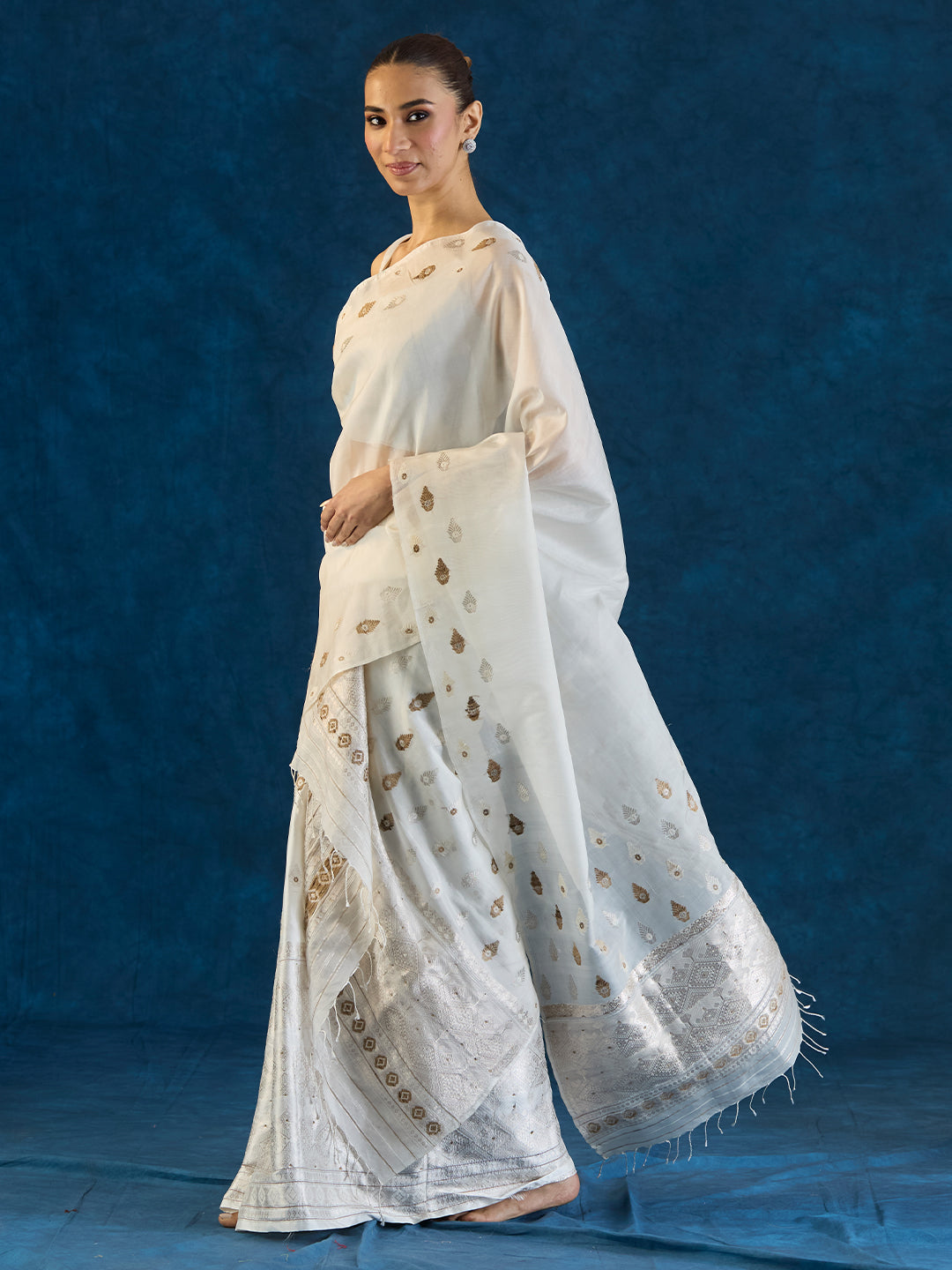 Pearl White Raw Mulberry and Eri Silk Mekhela Sador