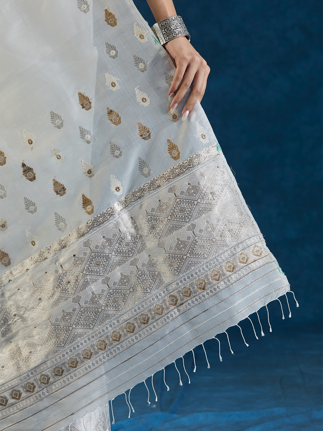 Pearl White Raw Mulberry and Eri Silk Mekhela Sador