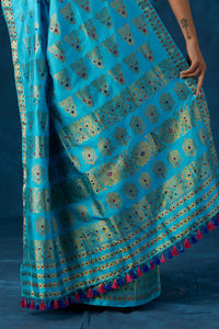 Blue Mulberry Silk Mekhela Sador