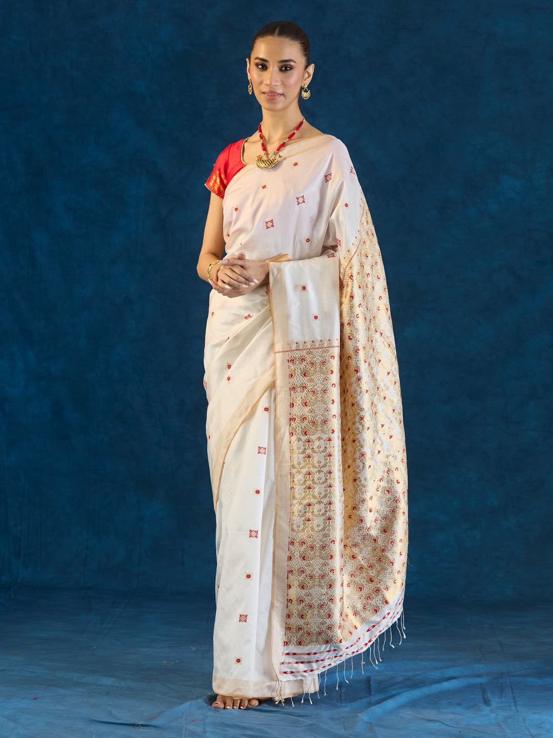 Snow White Mulberry Silk Saree