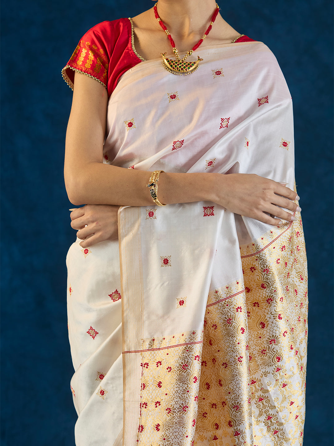 Snow White Mulberry Silk Saree