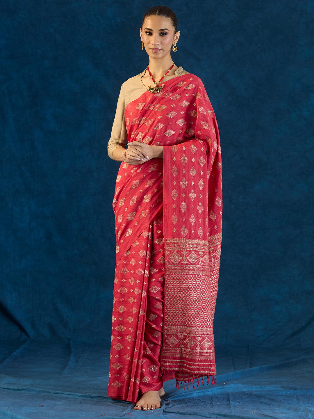 Strawberry Red Eri Silk saree