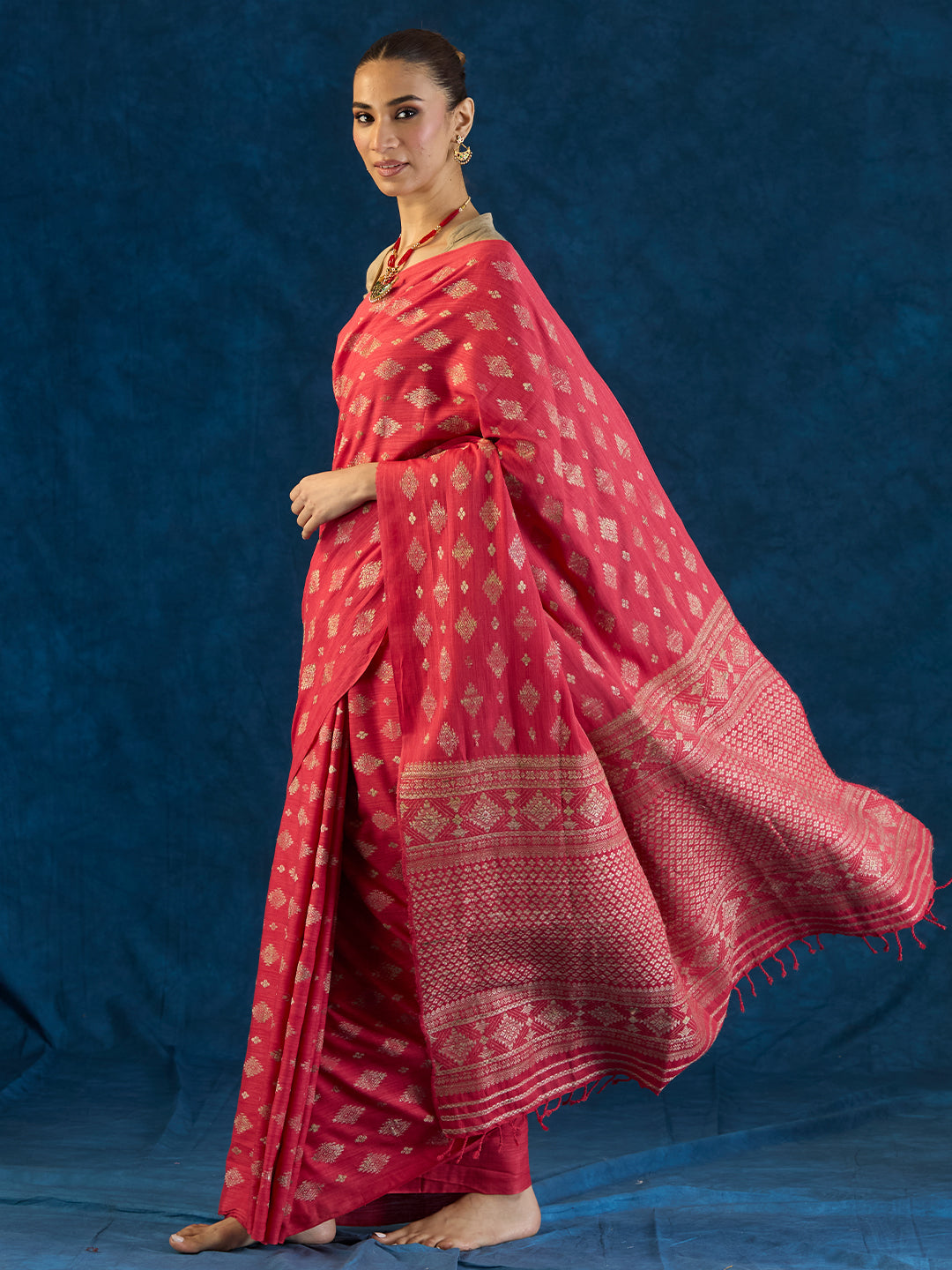 Strawberry Red Eri Silk saree