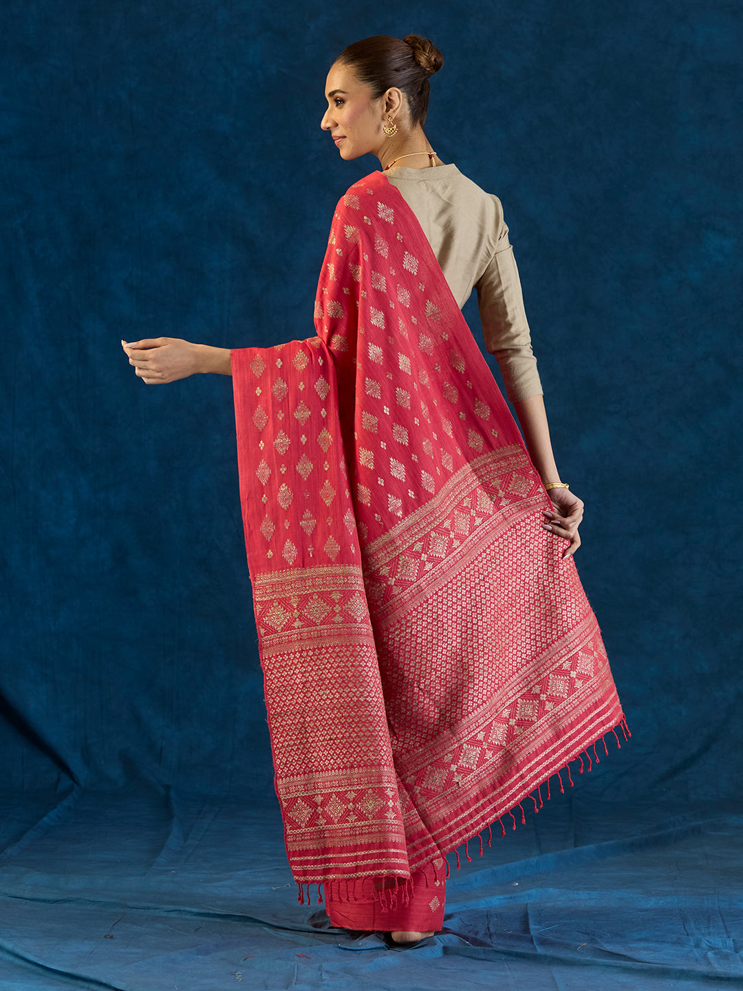 Strawberry Red Eri Silk saree