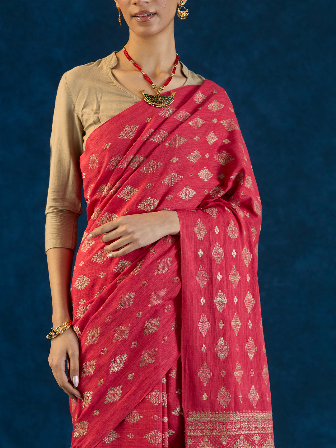 Strawberry Red Eri Silk saree