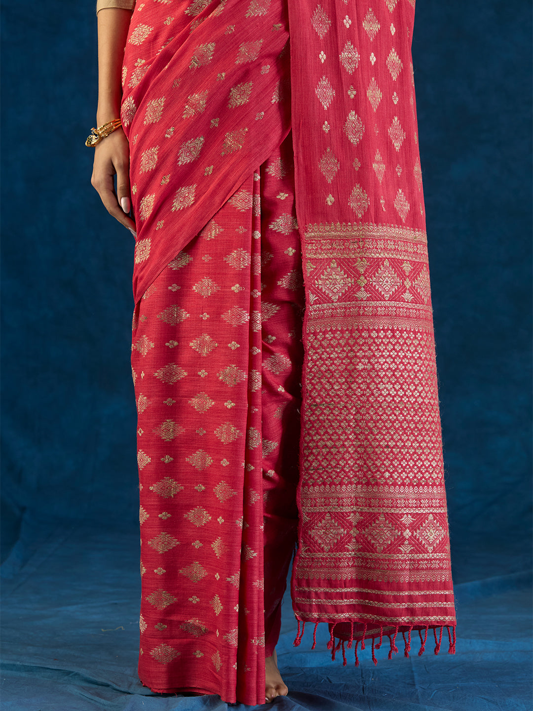 Strawberry Red Eri Silk saree