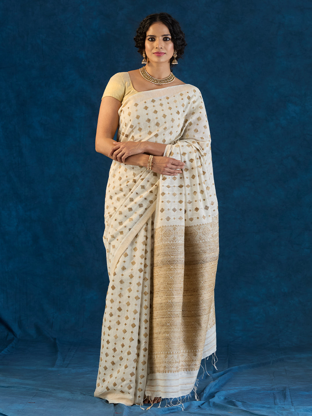 Off White Raw Mulberry and Eri Silk Saree