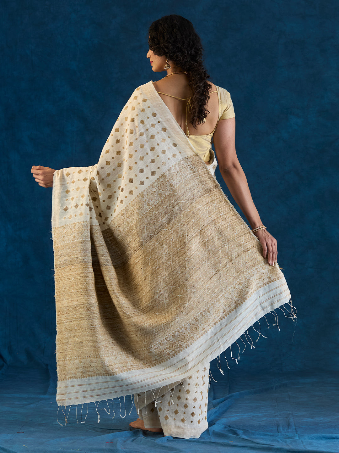 Off White Raw Mulberry and Eri Silk Saree