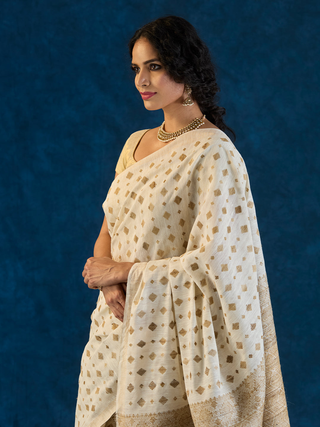 Off White Raw Mulberry and Eri Silk Saree