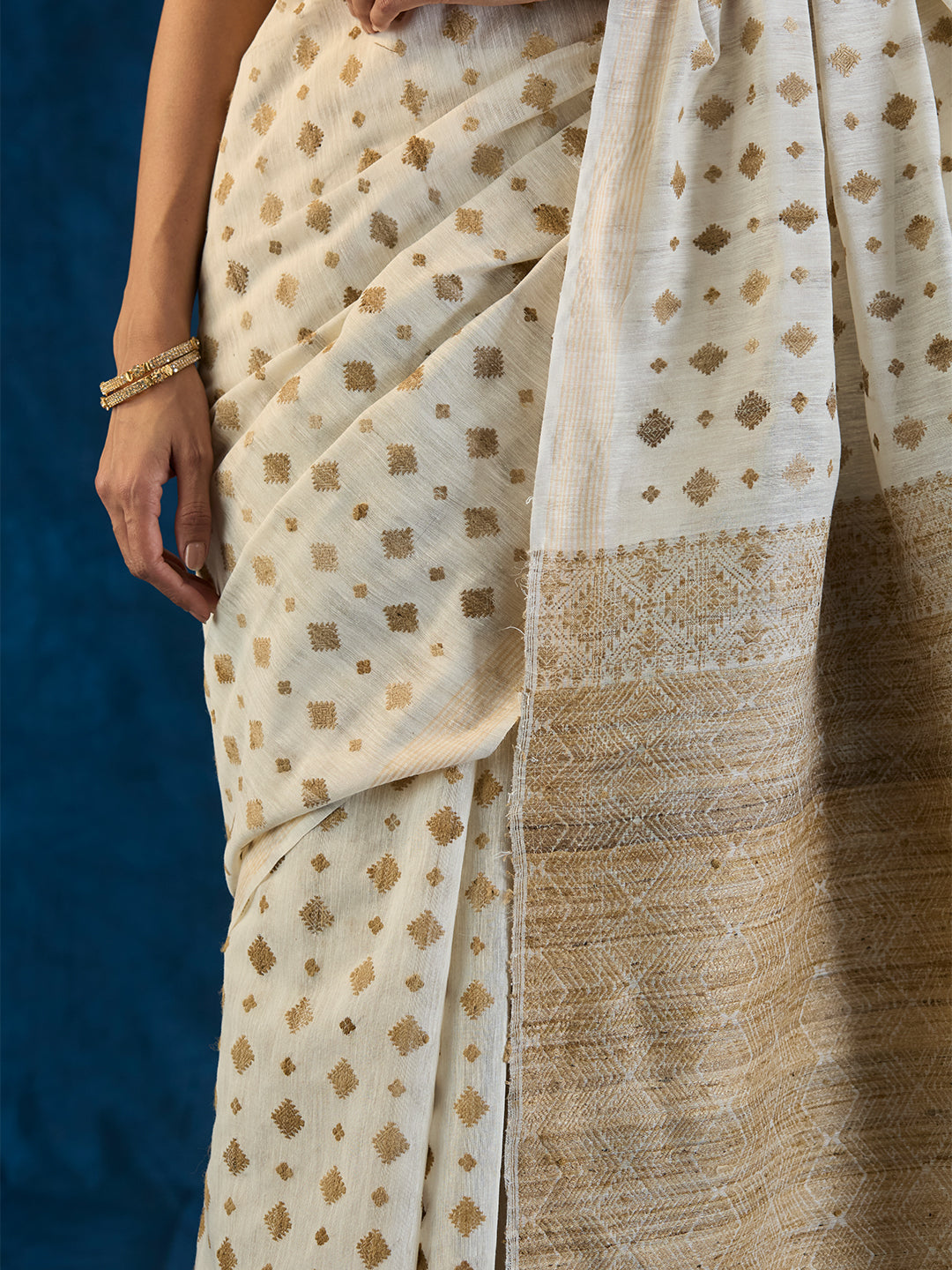 Off White Raw Mulberry and Eri Silk Saree