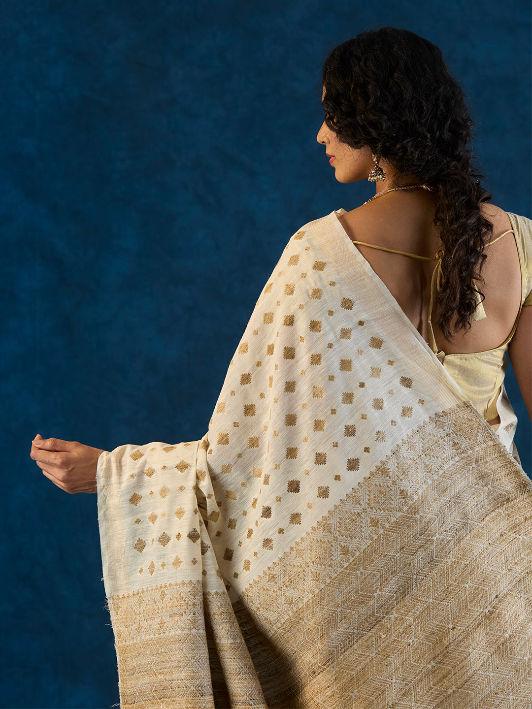 Off White Raw Mulberry and Eri Silk Saree