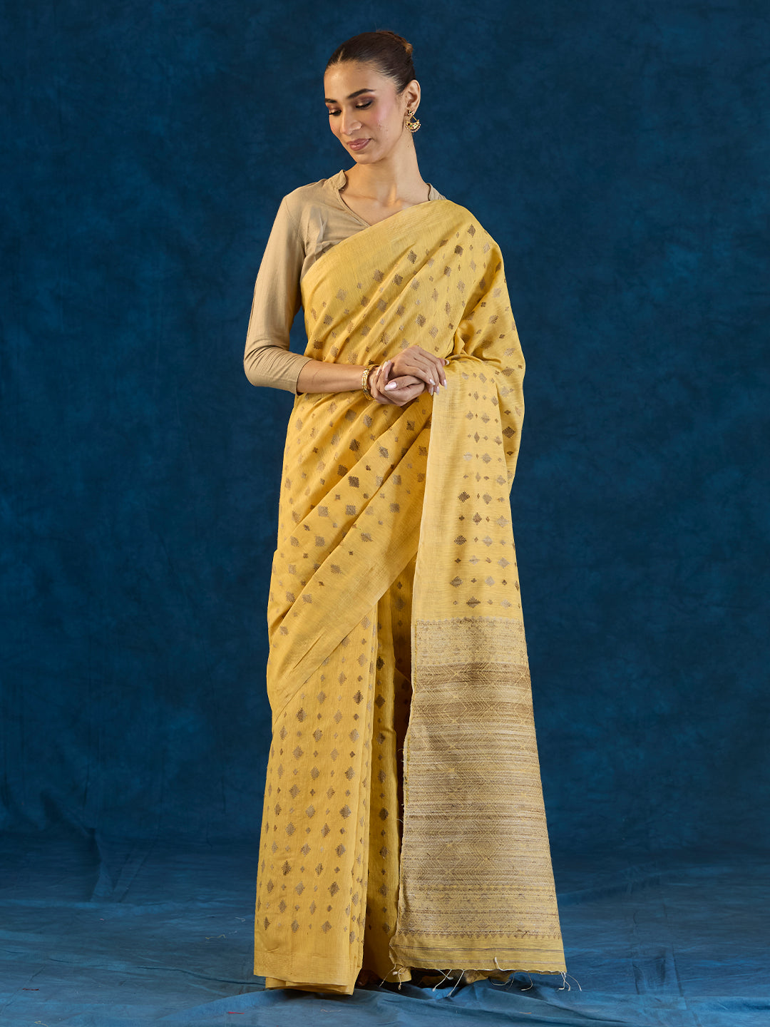 Pastel Yellow Raw Mulberry and Eri Silk Saree