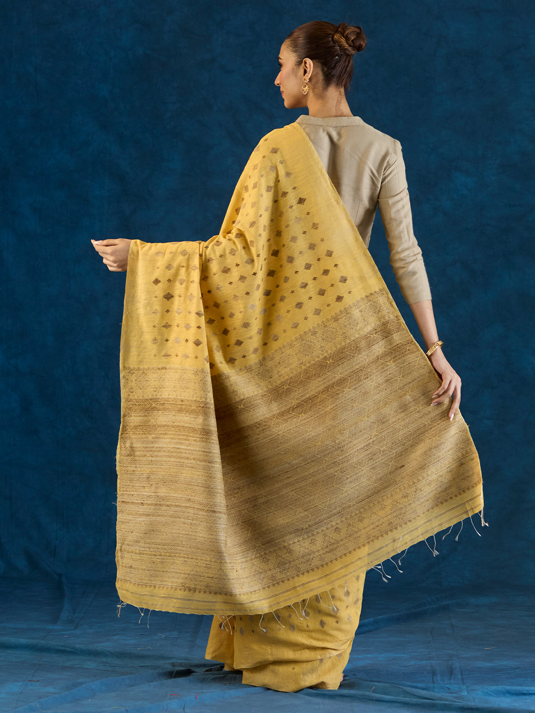 Pastel Yellow Raw Mulberry and Eri Silk Saree