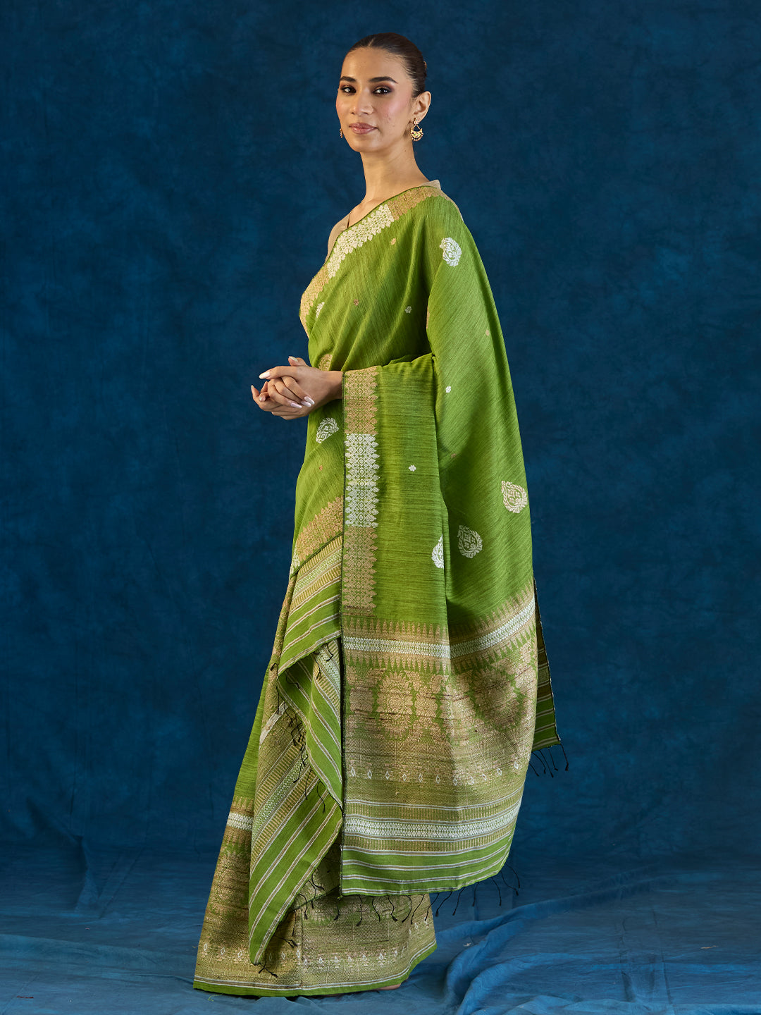 Matcha Green Raw Mulberry and Eri Silk Mekhela Sador