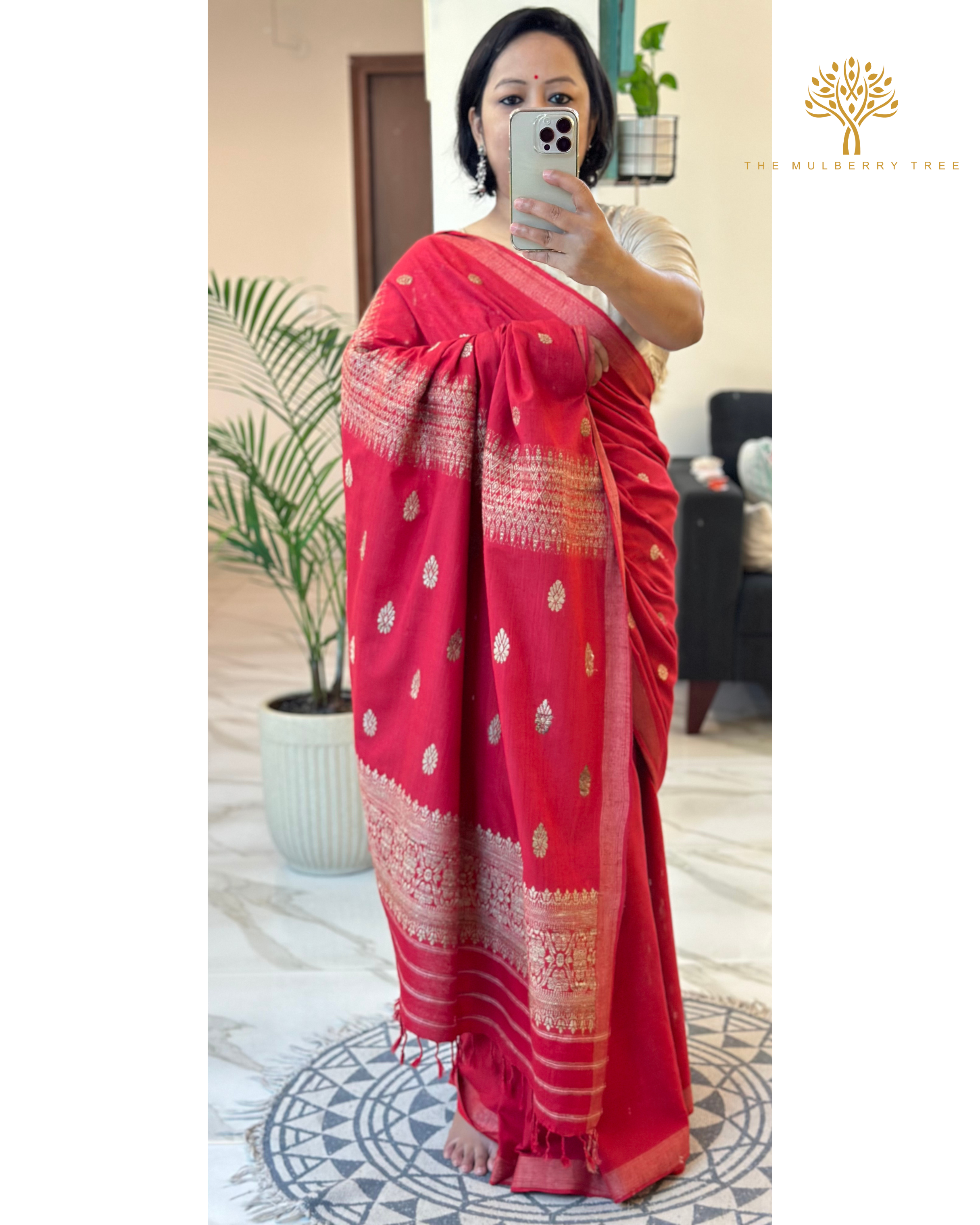 Red Eri Silk Saree