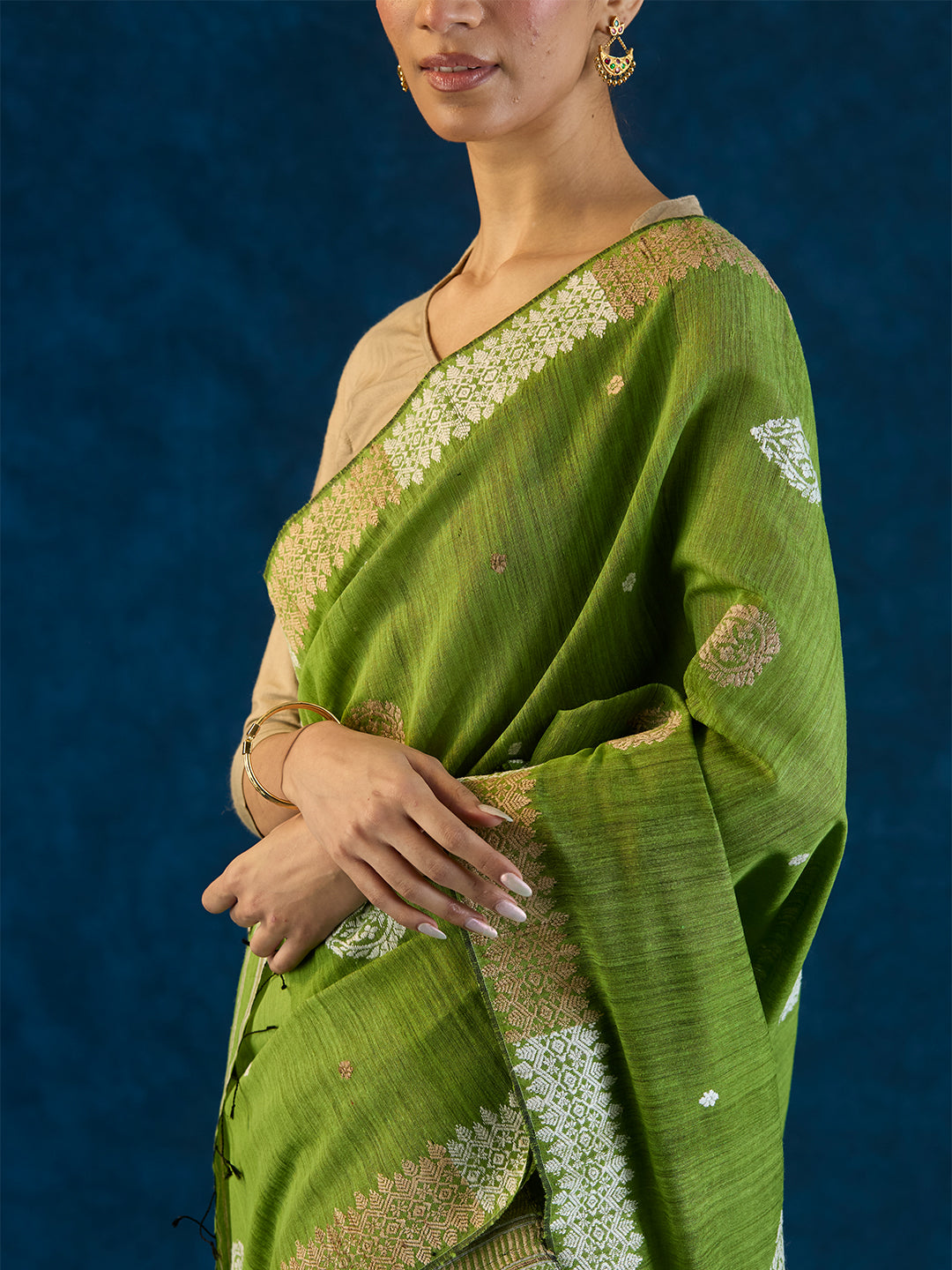 Matcha Green Raw Mulberry and Eri Silk Mekhela Sador