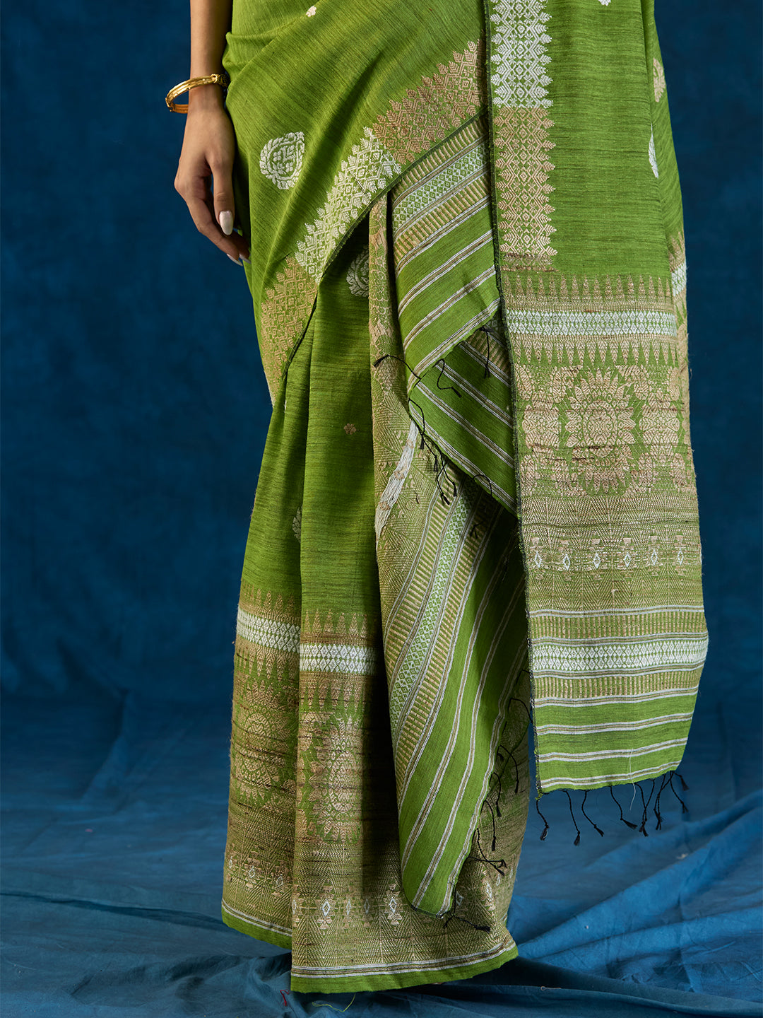 Matcha Green Raw Mulberry and Eri Silk Mekhela Sador