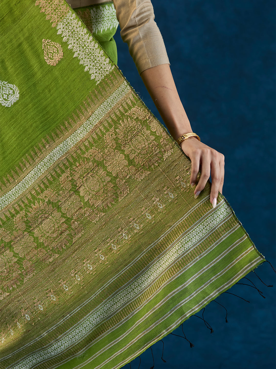 Matcha Green Raw Mulberry and Eri Silk Mekhela Sador