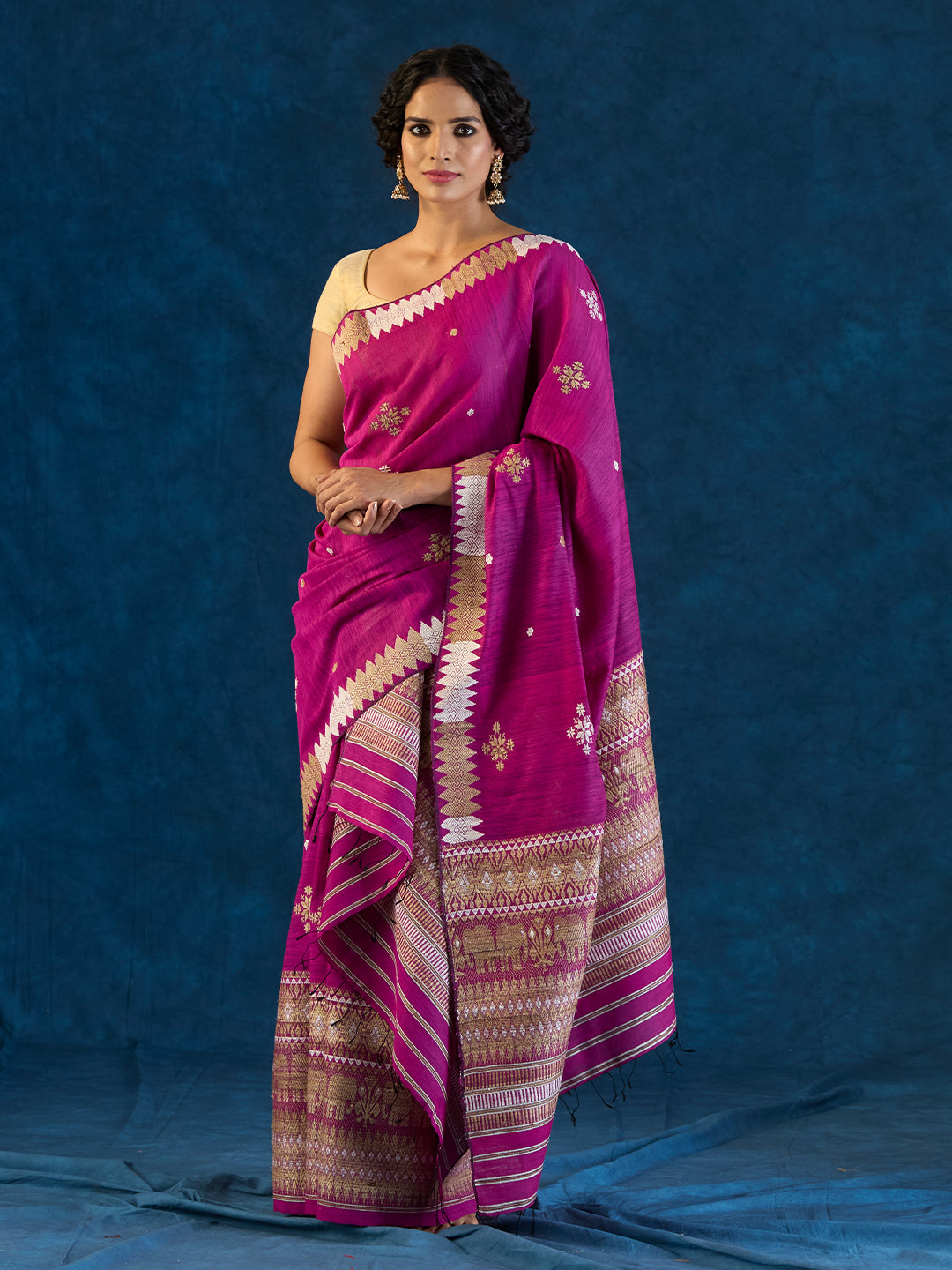 Deep Magenta Raw Mulberry and Eri Silk Mekhela Sador