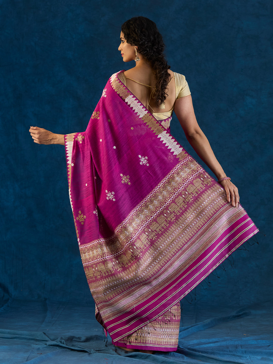 Deep Magenta Raw Mulberry and Eri Silk Mekhela Sador