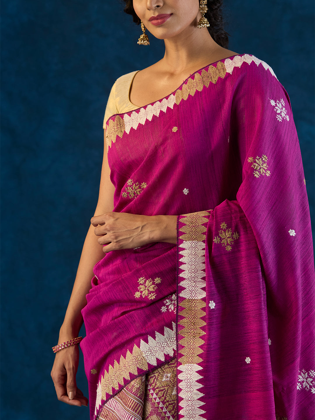 Deep Magenta Raw Mulberry and Eri Silk Mekhela Sador