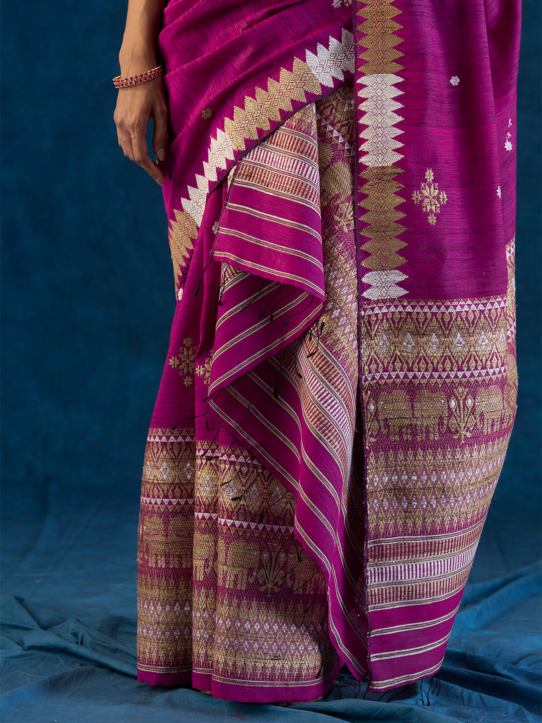 Deep Magenta Raw Mulberry and Eri Silk Mekhela Sador