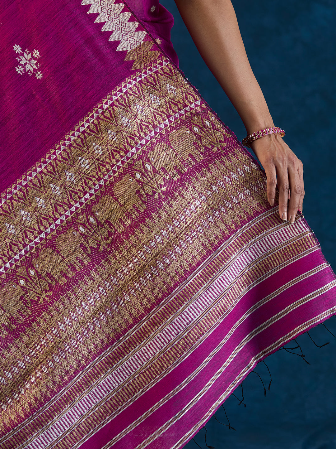 Deep Magenta Raw Mulberry and Eri Silk Mekhela Sador