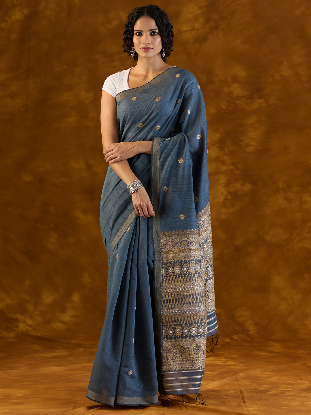 Cerulean Indigo Mulberry and Eri Silk Saree