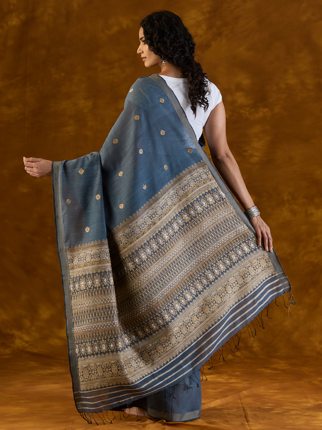 Cerulean Indigo Mulberry and Eri Silk Saree