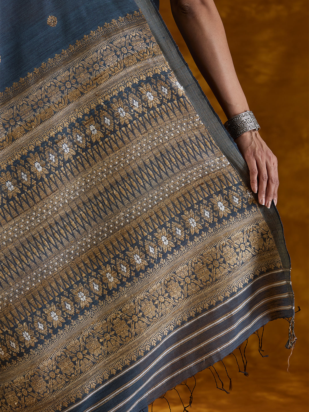 Cerulean Indigo Mulberry and Eri Silk Saree