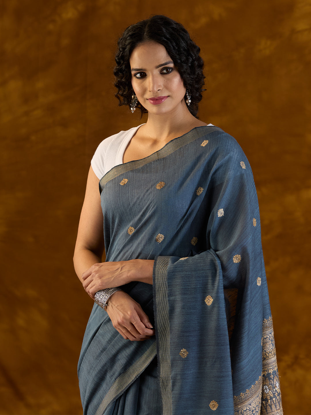 Cerulean Indigo Mulberry and Eri Silk Saree