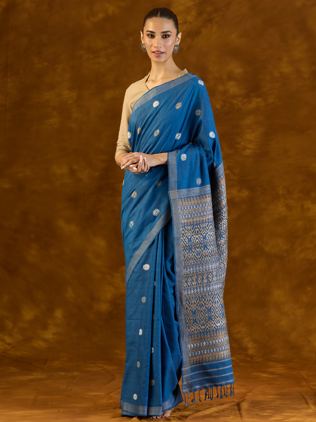 Azure Indigo Mulberry and Eri Silk Saree