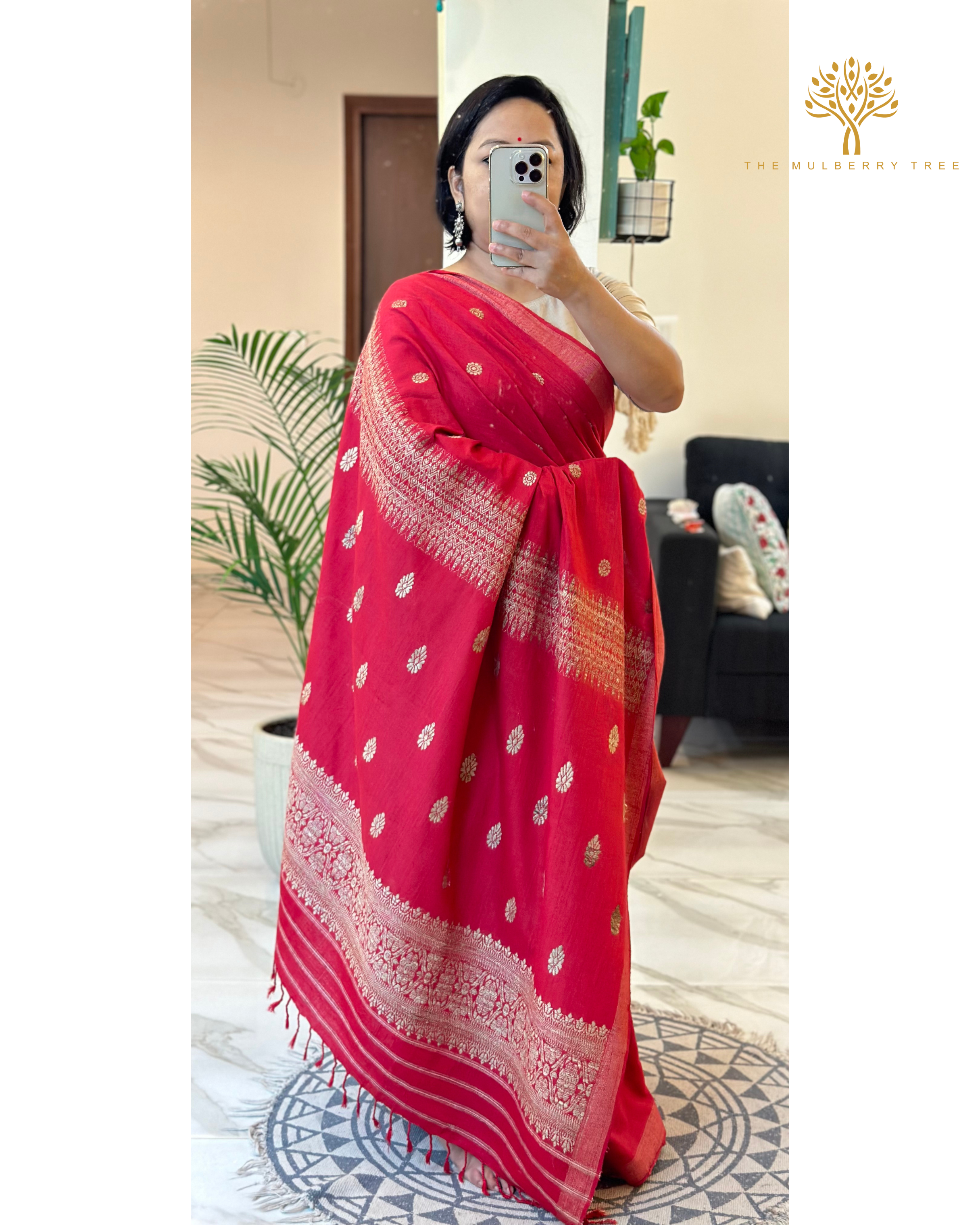Red Eri Silk Saree
