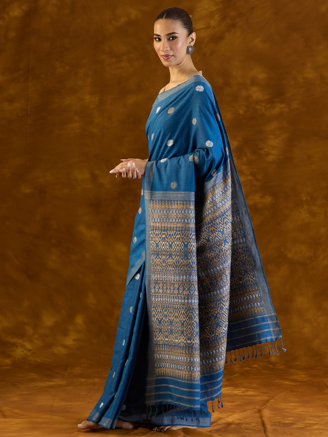 Azure Indigo Mulberry and Eri Silk Saree