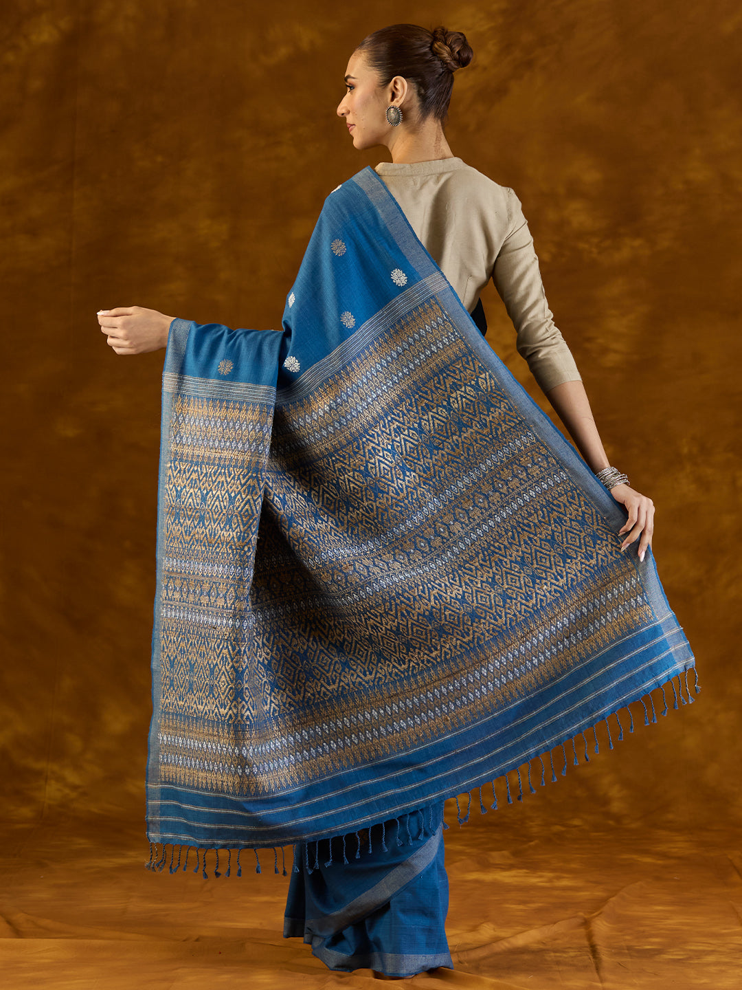 Azure Indigo Mulberry and Eri Silk Saree