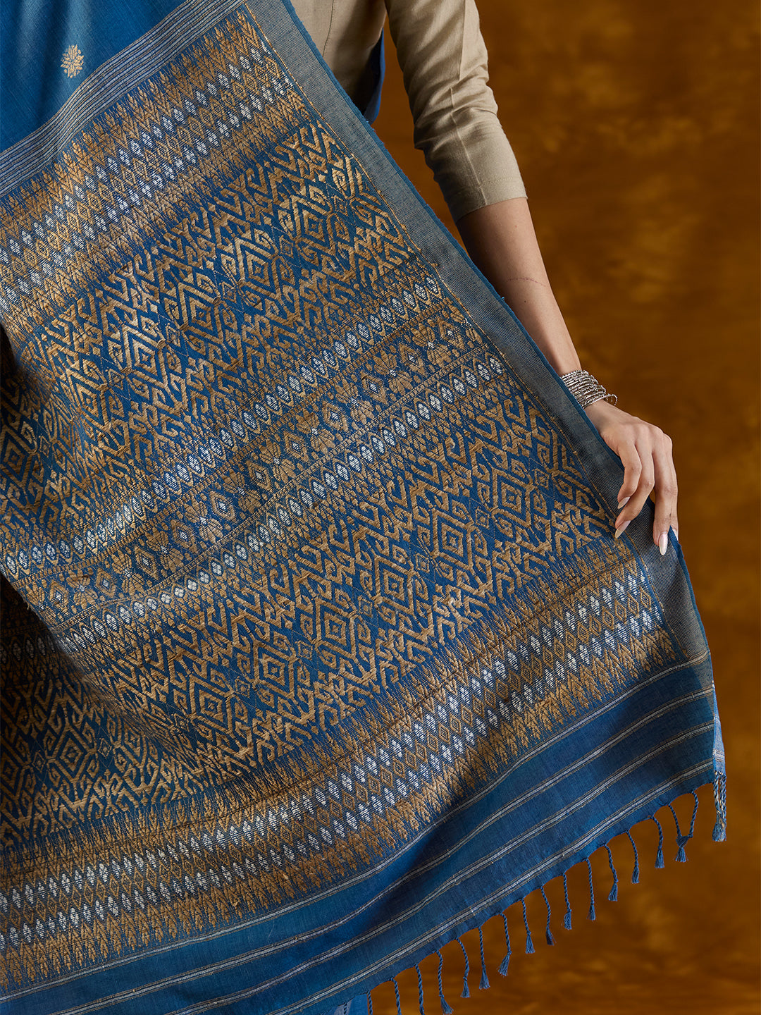 Azure Indigo Mulberry and Eri Silk Saree