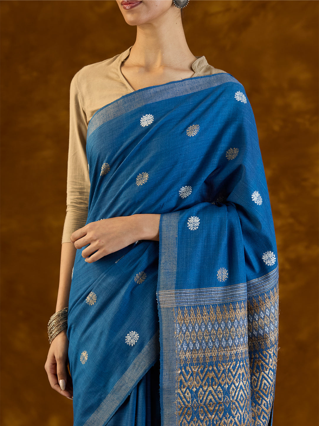 Azure Indigo Mulberry and Eri Silk Saree