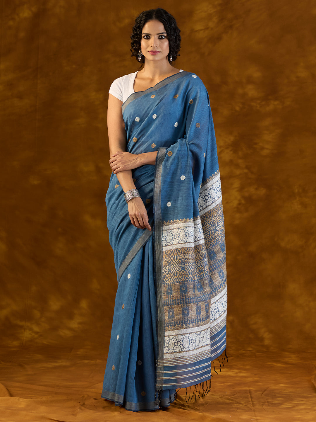 Sapphire Indigo Mulberry and Eri Silk Saree