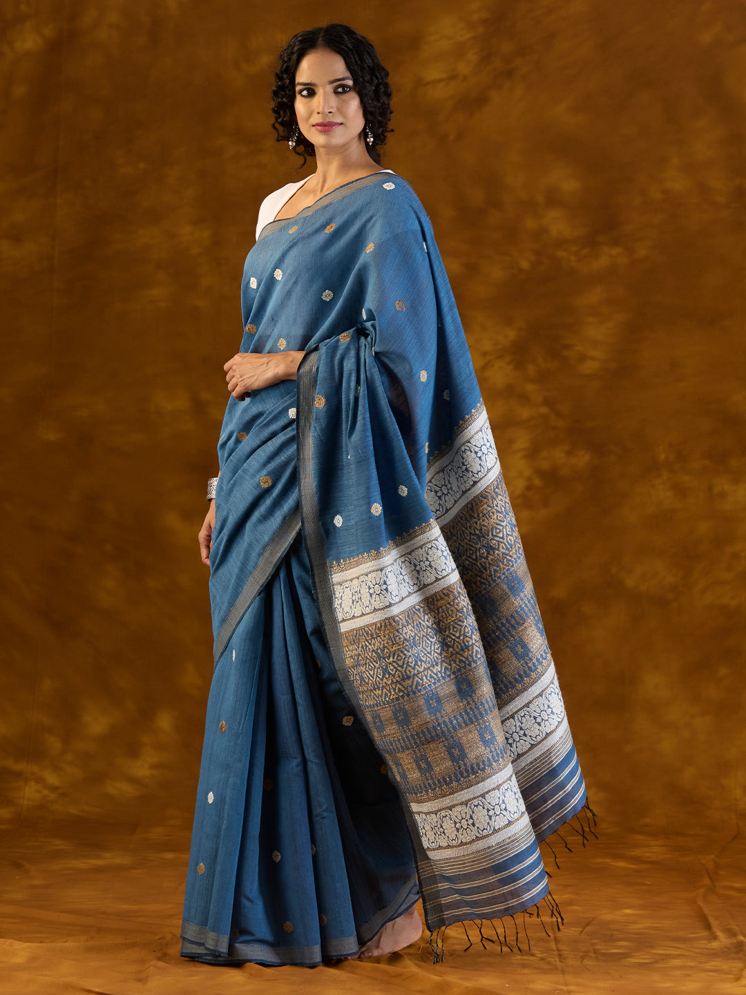 Sapphire Indigo Mulberry and Eri Silk Saree