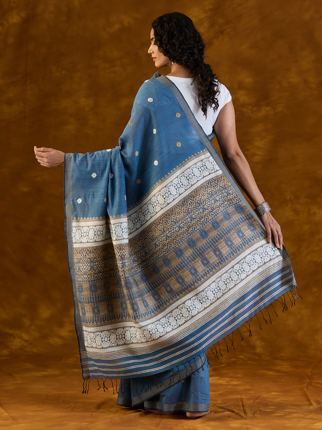 Sapphire Indigo Mulberry and Eri Silk Saree