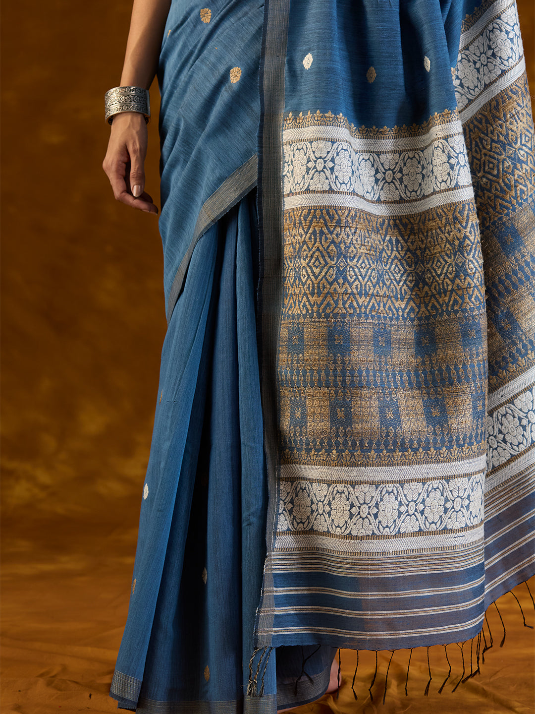 Sapphire Indigo Mulberry and Eri Silk Saree