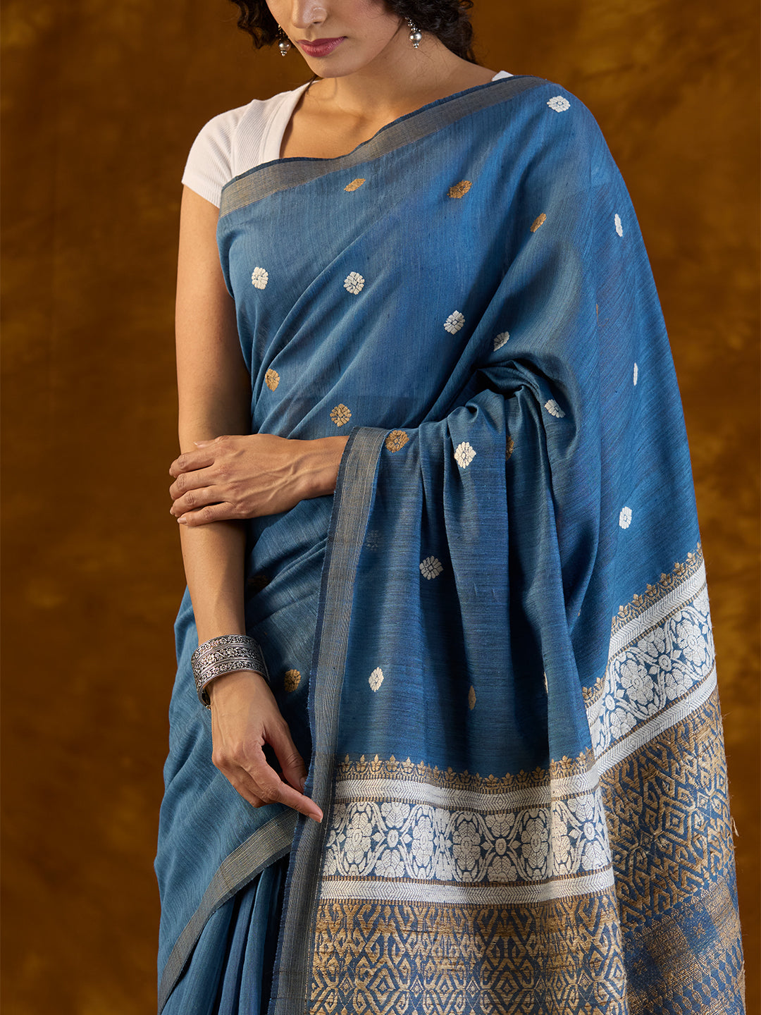 Sapphire Indigo Mulberry and Eri Silk Saree