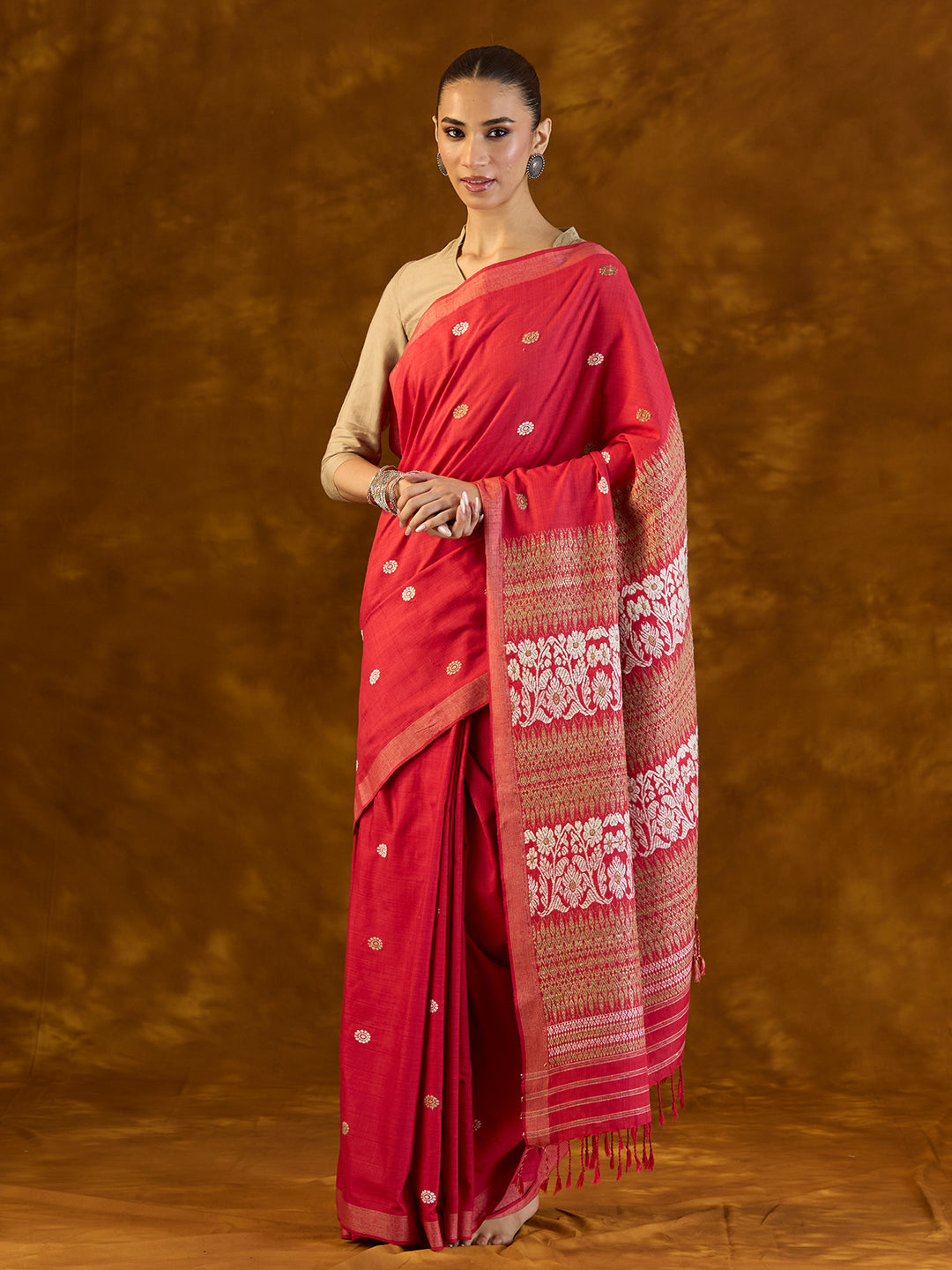 Scarlet Red Mulberry and Eri Silk Saree