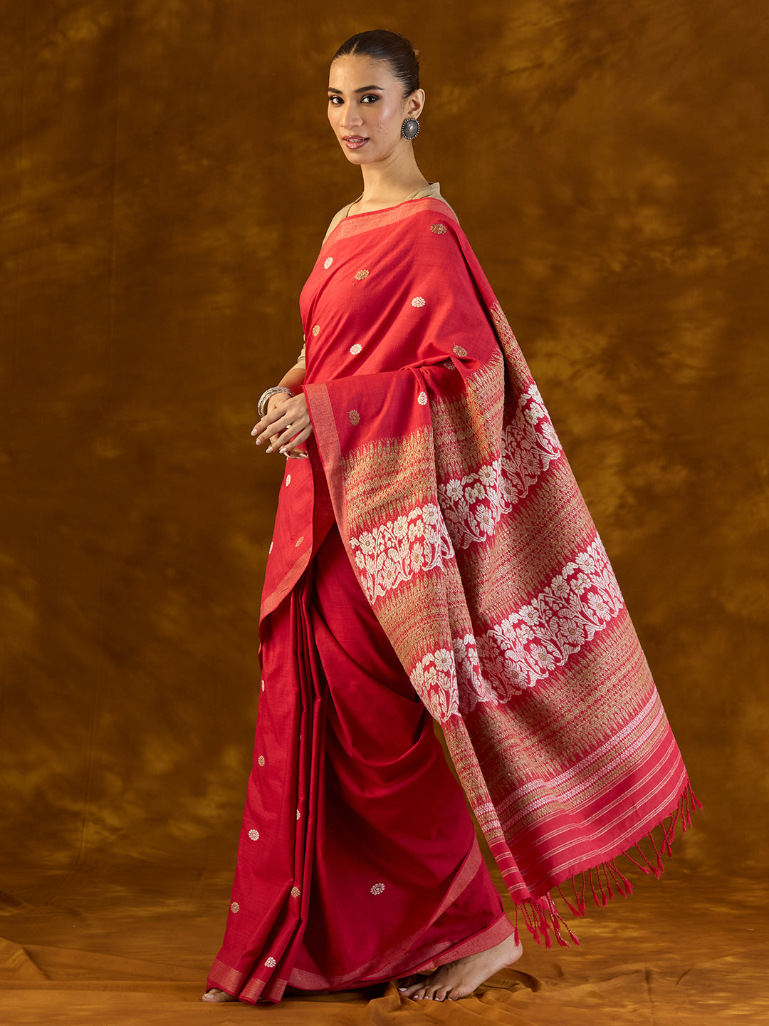 Scarlet Red Mulberry and Eri Silk Saree